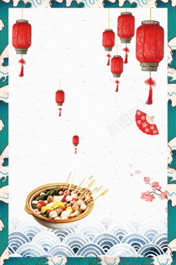 日式料理白色中国风关东煮美食海报背景