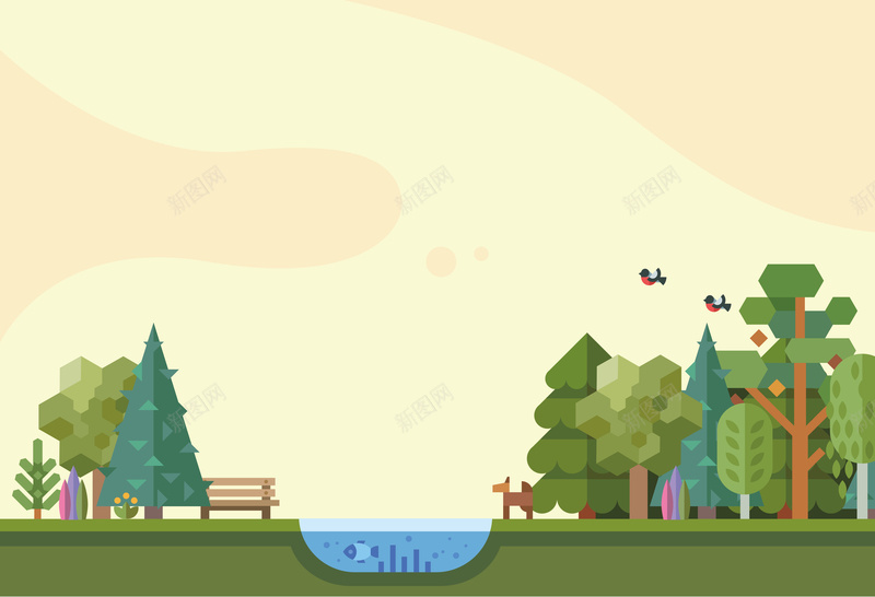 美丽的公园景色海报背景矢量图