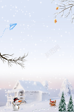冬季堆雪人卡通文艺白色banner背景