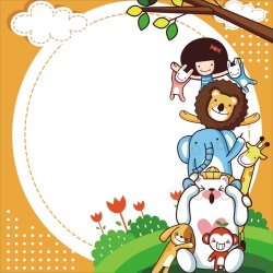 龙猫女孩橙色卡通儿童可爱动物背景高清图片