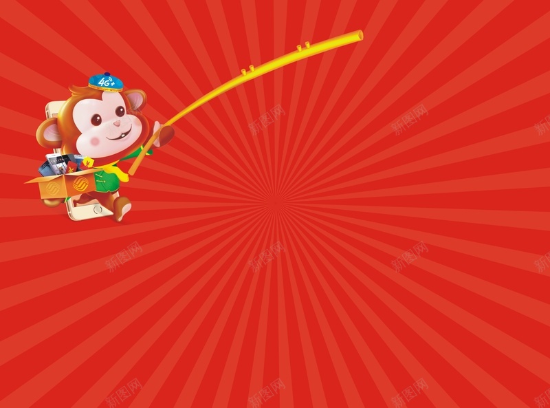 卡通红底小猴杆子背景cdr设计背景_新图网 https://ixintu.com 卡通 小猴 手绘 杆子 童趣 红底 红色