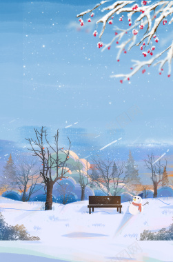 草莓雪人冬季雪景背景元素图背景