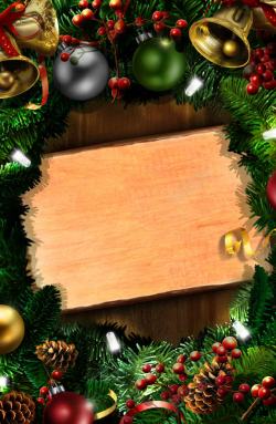 木板喜庆圣诞彩球与木板高清图片