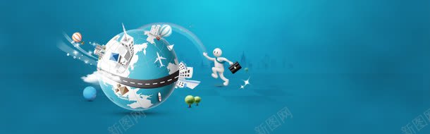 个人电商bannerjpg设计背景_新图网 https://ixintu.com 3D小人 3d小人 地球模型 彩虹 热气球 电商宣传图片 科技背景