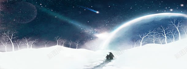 唯美雪地背景jpg设计背景_新图网 https://ixintu.com 人物 冬季 剪影 星球 树林 雪地