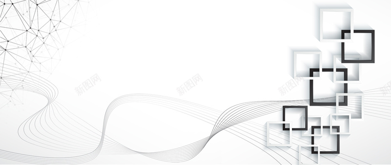 线条商务名片设计商务科技几何流动线条白色banner背景