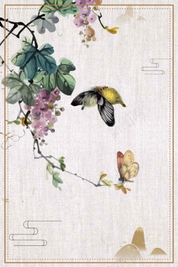中国风水墨手绘插画花卉矢量图背景