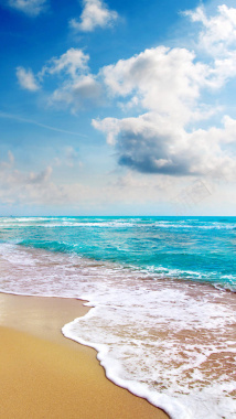 海滩海浪蓝天H5背景摄影图片