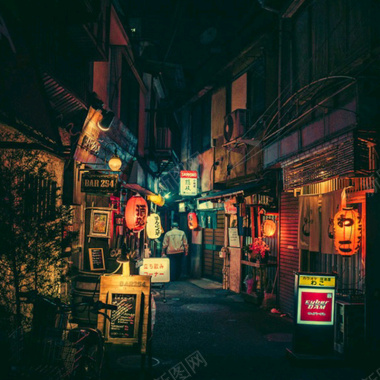 清新小巷夜景摄影图片