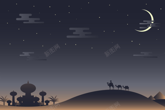 梦幻星空沙漠夜景平面广告矢量图背景