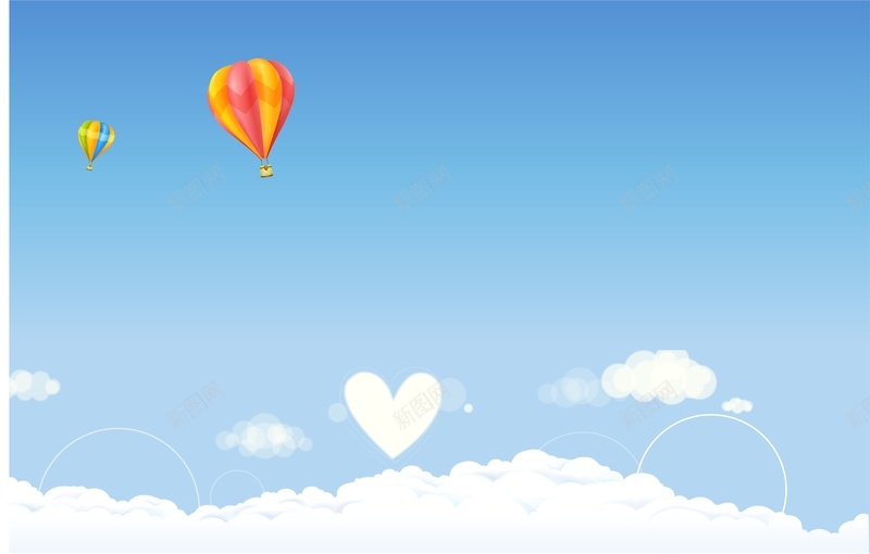 蓝色清新卡通天空背景cdr设计背景_新图网 https://ixintu.com 云朵 卡通 天空 手绘 清新 热气球 爱心 童趣 蓝色