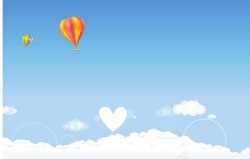 手绘蝴蝶热气球蓝色清新卡通天空背景高清图片