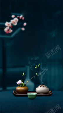 深色中国风淡雅茶文化背景背景