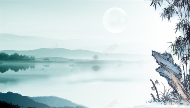 青色中国风山水背景背景