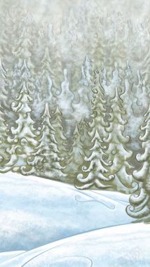 雪地松针树背景