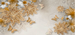 非洲雏菊奢华金色珠宝花朵蝴蝶电视背景高清图片