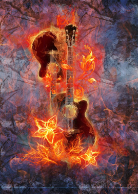火焰创意酷炫吉他培训班海报模板背景背景