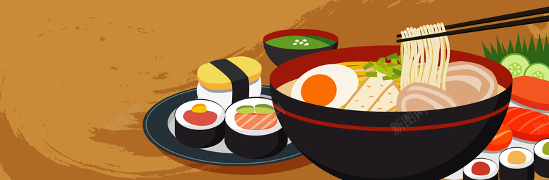 拉面食物寿司餐饮海报背景矢量图背景