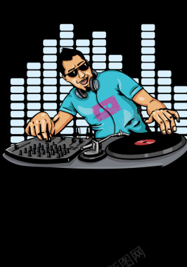 手绘水彩人物DJ打碟机音乐海报背景矢量图背景