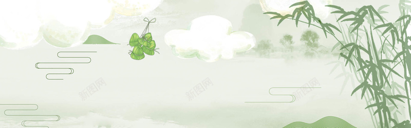 端午节中国风手绘小清绿色banner背景背景
