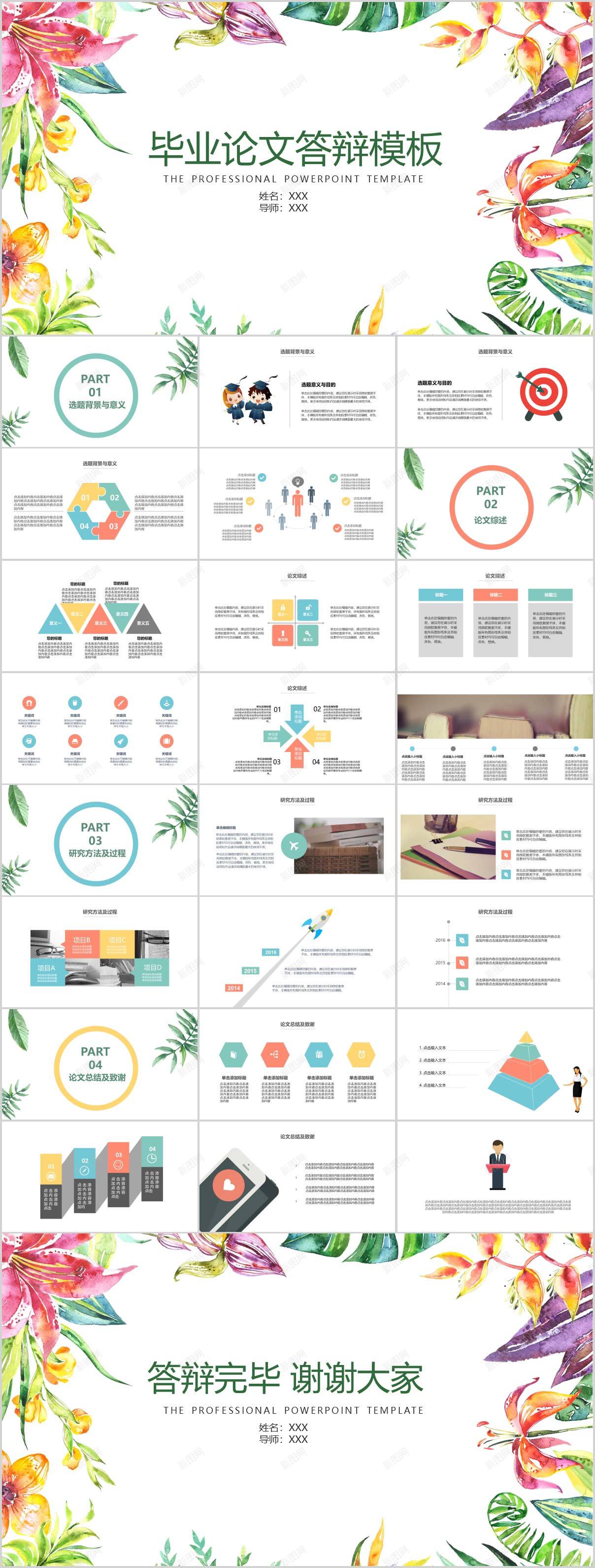 水彩清新毕业论文答辩模板PPT模板_新图网 https://ixintu.com 模板 毕业论文 水彩 清新 答辩