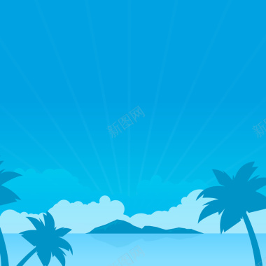 蓝色夏季沙滩度假海报矢量背景背景