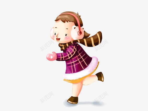 卡通小女孩png免抠素材_新图网 https://ixintu.com 冬天 卡通小女孩 卡通手套 小女孩 滑冰 粉色 紫色