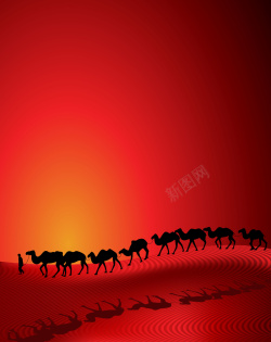 旅游宣传指示牌矢量旅游夕阳沙漠骆驼背景高清图片