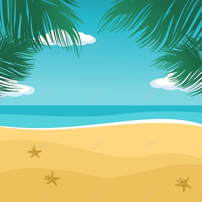 沙滩海滩矢量图ai设计背景_新图网 https://ixintu.com 夏天 摄影 椰树 沙滩 海星 海滩 风景 矢量图