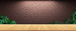 棕红砖墙棕红砖墙绿植木板背景高清图片