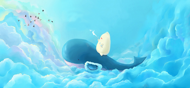 立夏大气蓝色云层可爱海豚背景背景
