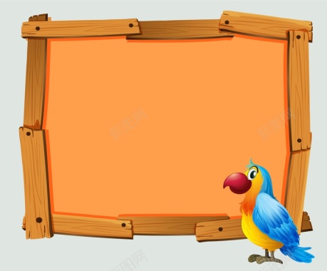 矢量橙色创意木板边框鹦鹉背景背景