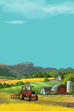 耕种插画矢量扁平化农场庄园耕种背景高清图片