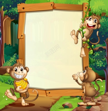 矢量卡通小猴子儿童教育展板背景背景