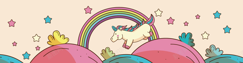 卡通奔跑的独角兽和彩虹矢量背景