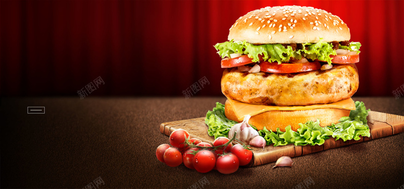 美食汉堡包诱人海报背景背景
