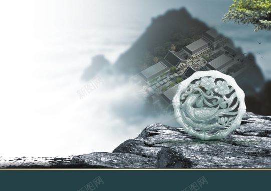 中国风石头玉房屋背景背景