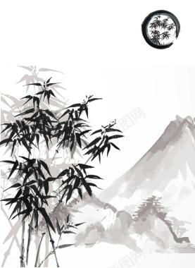 矢量中国风竹林远山背景背景