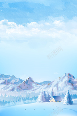 黑龙江雪乡蓝色手绘东北冬季旅游海报背景