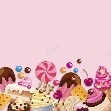 粉色精美甜点冰激凌蛋糕海报背景矢量图背景