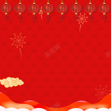 红色中国风春节灯笼祥云纹理主图背景