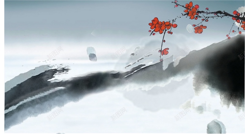 青色水墨背景cdr设计背景_新图网 https://ixintu.com 中国风 古典 山水 水墨 笔刷 花朵