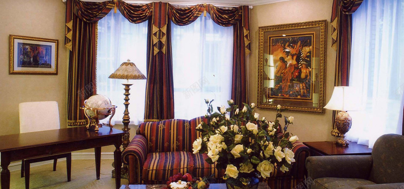 美式室内客厅大窗子图背景