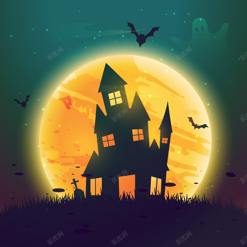 万圣节海报矢量图ai设计背景_新图网 https://ixintu.com Halloween 万圣节 城堡 恐怖 月亮 海报 蝙蝠 矢量图