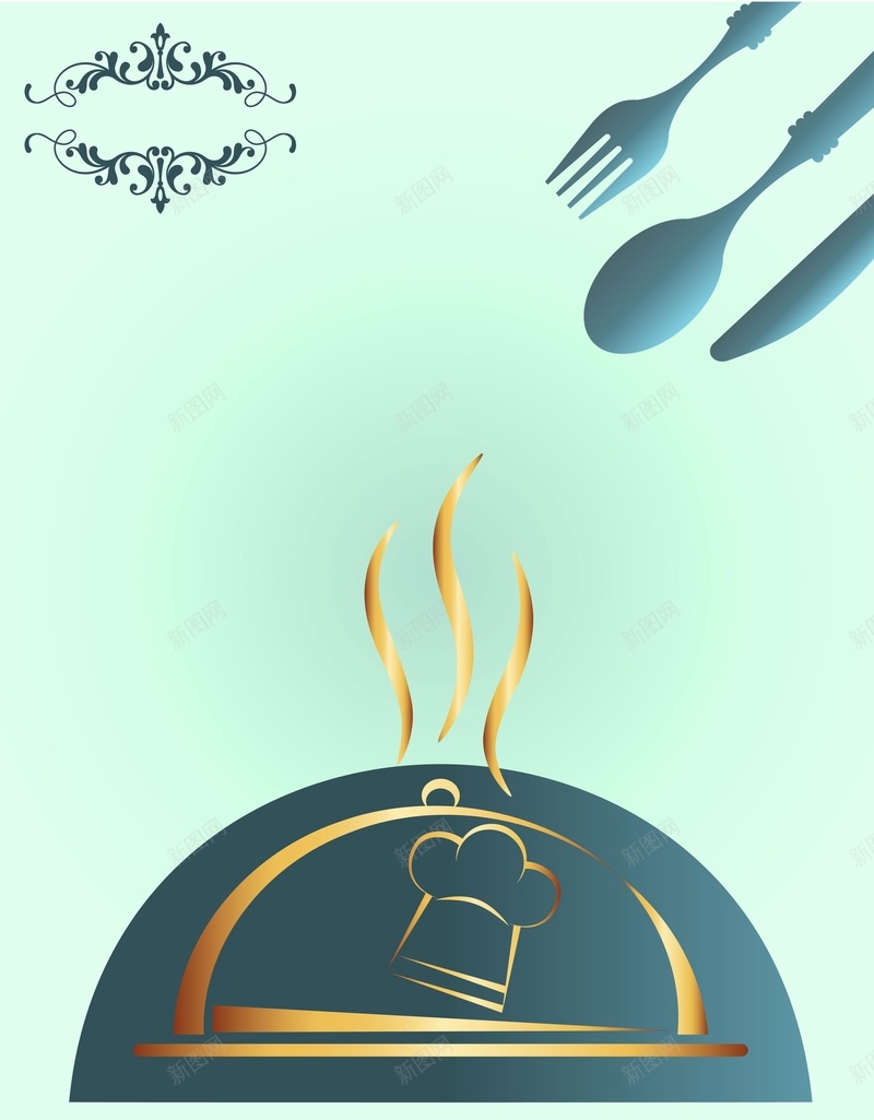 厨师餐厅海报背景矢量图ai设计背景_新图网 https://ixintu.com 厨师 扁平 手绘 海报 清新 简约 背景 菜单 蓝色 餐厅 矢量图