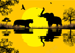 豹子剪影非洲野生动物剪影背景图矢量图高清图片