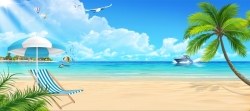 美丽沙滩椰树风景图片夏天沙滩背景高清图片