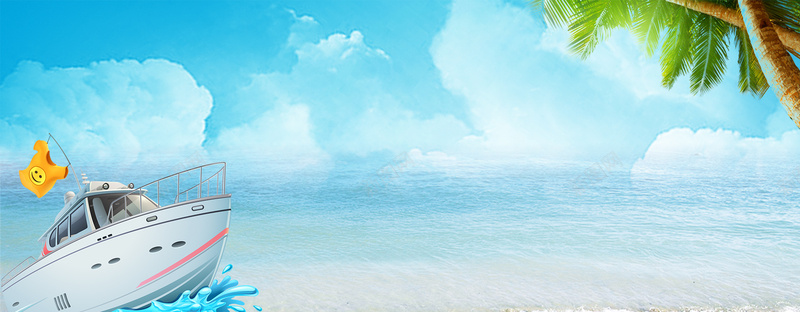 暑假渡轮夏令营手绘美景蓝色背景背景