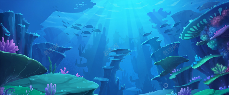 鱼戏水卡通海底世界背景