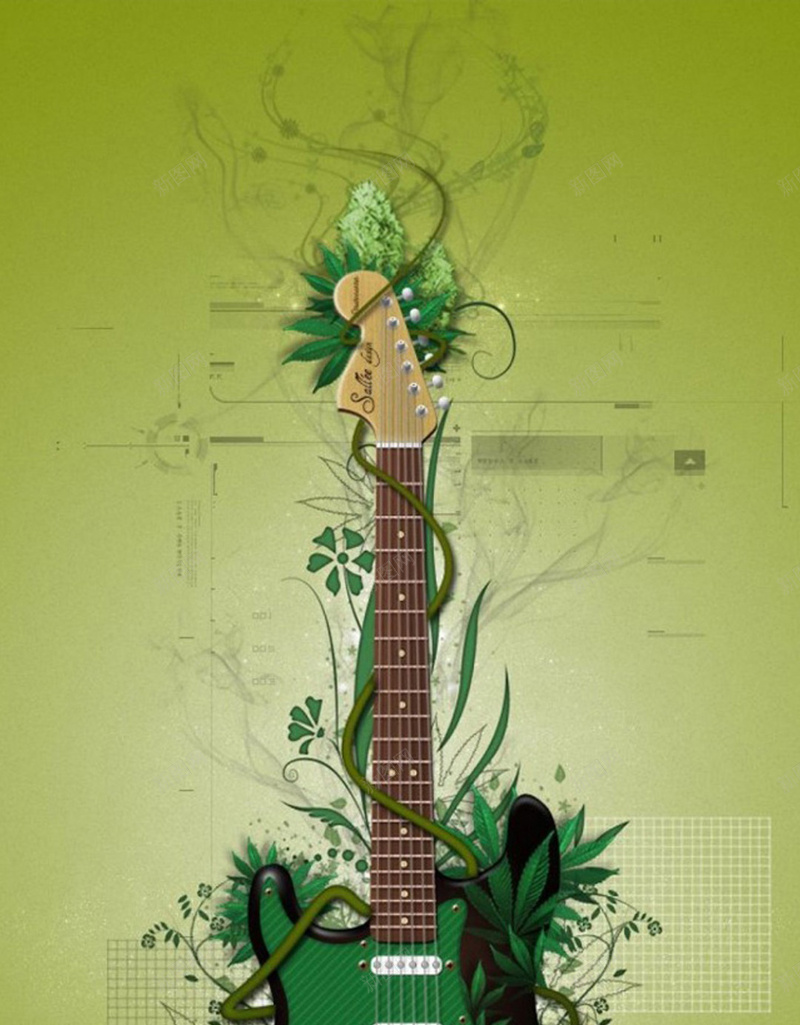 清新卡通吉他H5背景jpg设计背景_新图网 https://ixintu.com H5 h5 卡通 吉他 手绘 清新 潮流 童趣 绿色 音乐
